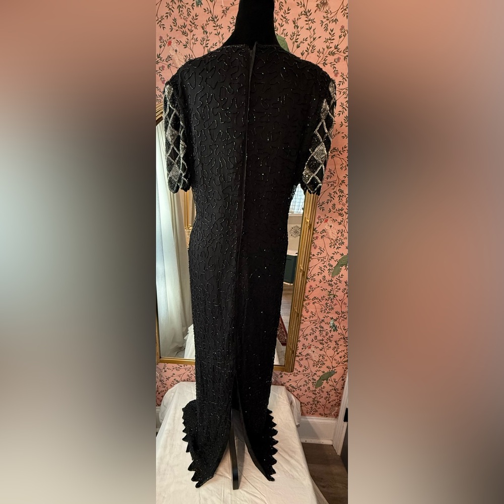 Stunning Vintage 90s Lawrence Kazar New York Hand Beaded Silk Evening Gown - Picture 15 of 17